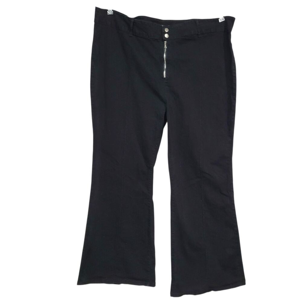Hot Topic SZ 26 Black Denim Jeans Wide Leg Loose Fit Two Button Goth Stretch